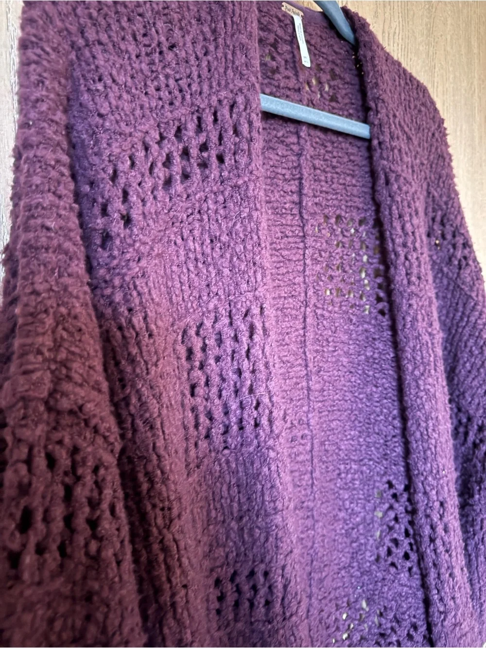 Free People Saturday Morning Open-Front Chunky Oversized Knit Cardigan - Plum